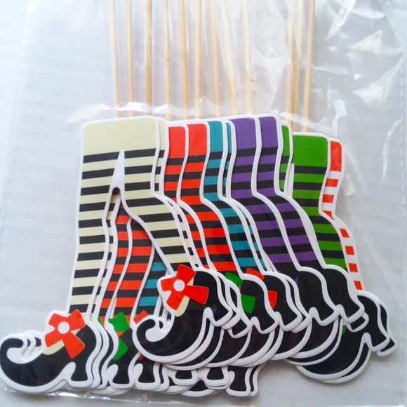 Halloween CupCake Toppers Witch Legs Cake Party Decoration Funny Whimsical NEW - Picture 3 of 5
